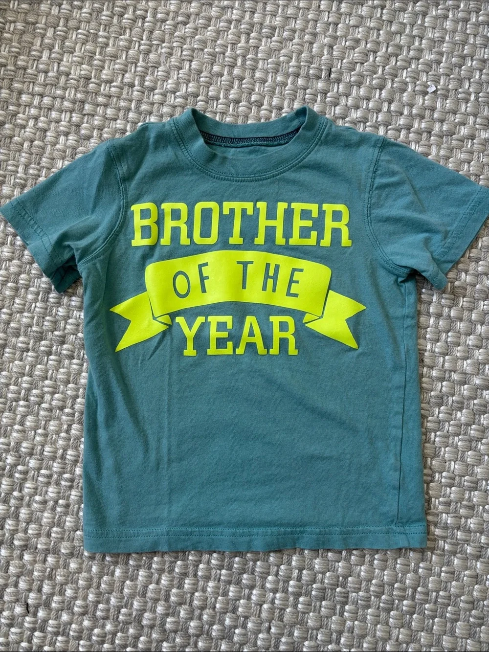 Carter's Teal Tee with Neon Yellow 'Brother of the Year' Graphic